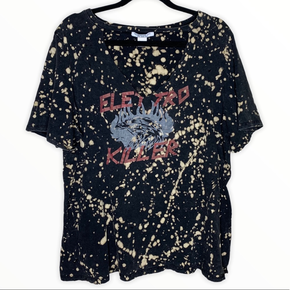 Hand Bleached Graphic Tee V Neck Key Hole - DIY Size 16